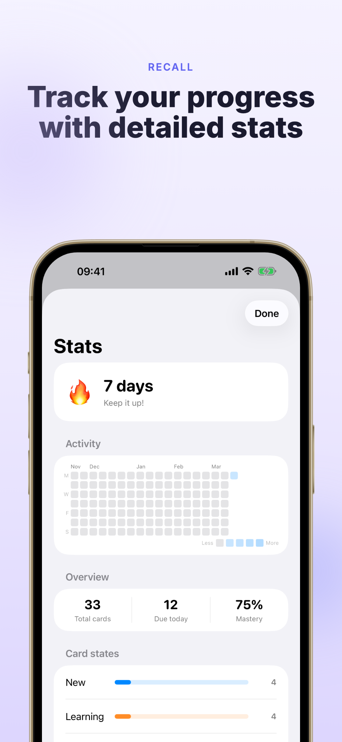 Track your progress with detailed stats